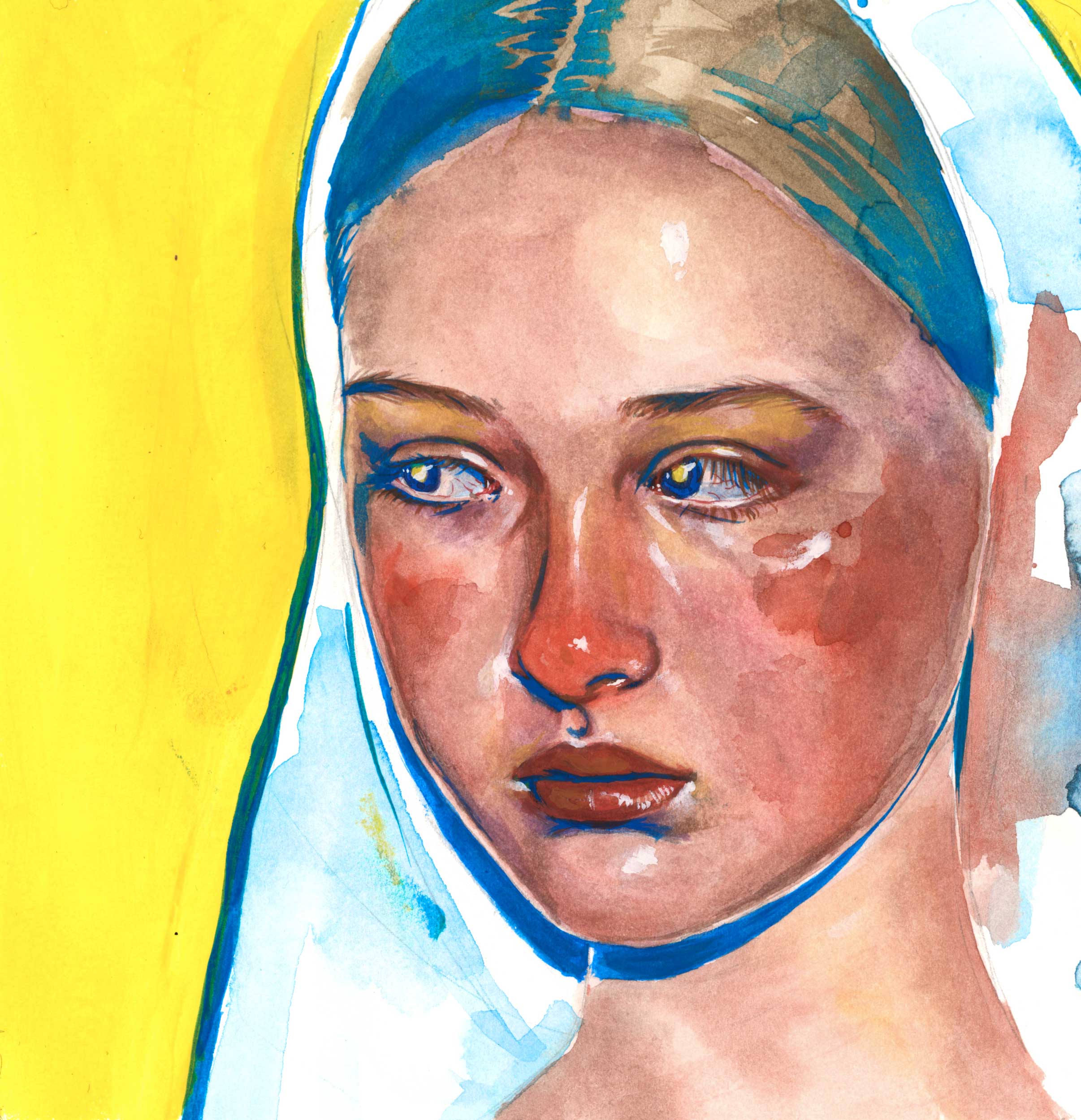 young girl, watercolor